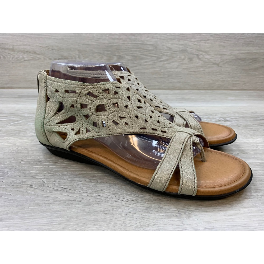 Rockport Cobb Hill Women's 10 Gray Metallic Laser Cut Gladiator Shoes Sandals